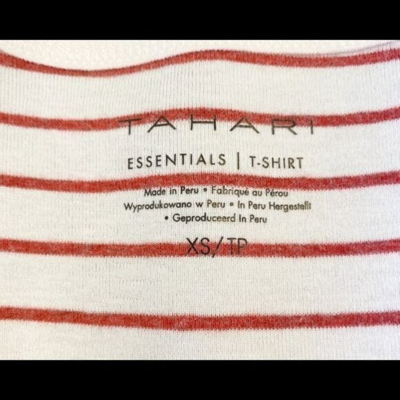 Tahari Essentials T-Shirt Red Cream Striped V-Neck Sleeveless Casual Soft - Picture 5 of 6